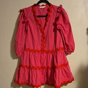 Fanco Pink and Red Ric Rac Trim Dress